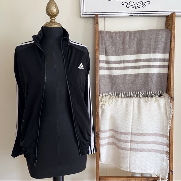 adidas Jackets & Blazers - Adidas Three Stripe Zip Up Track Jacket Black White Size Small